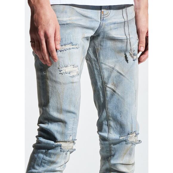 En Noir Men's Clash Dirty Wash Rip & Repair Distressed Skinny Fit Denim Jeans - Picture 5 of 5